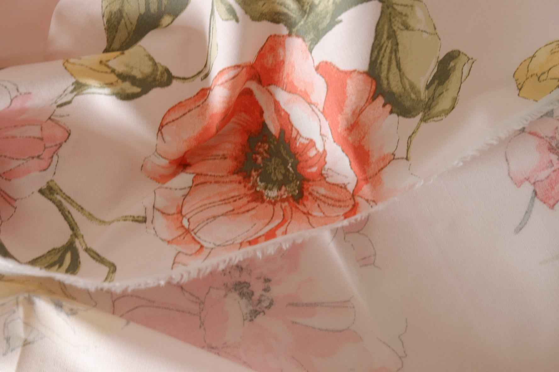 Soft Pink Watercolor Floral Cotton Poplin Fabric – 2.2 Yards