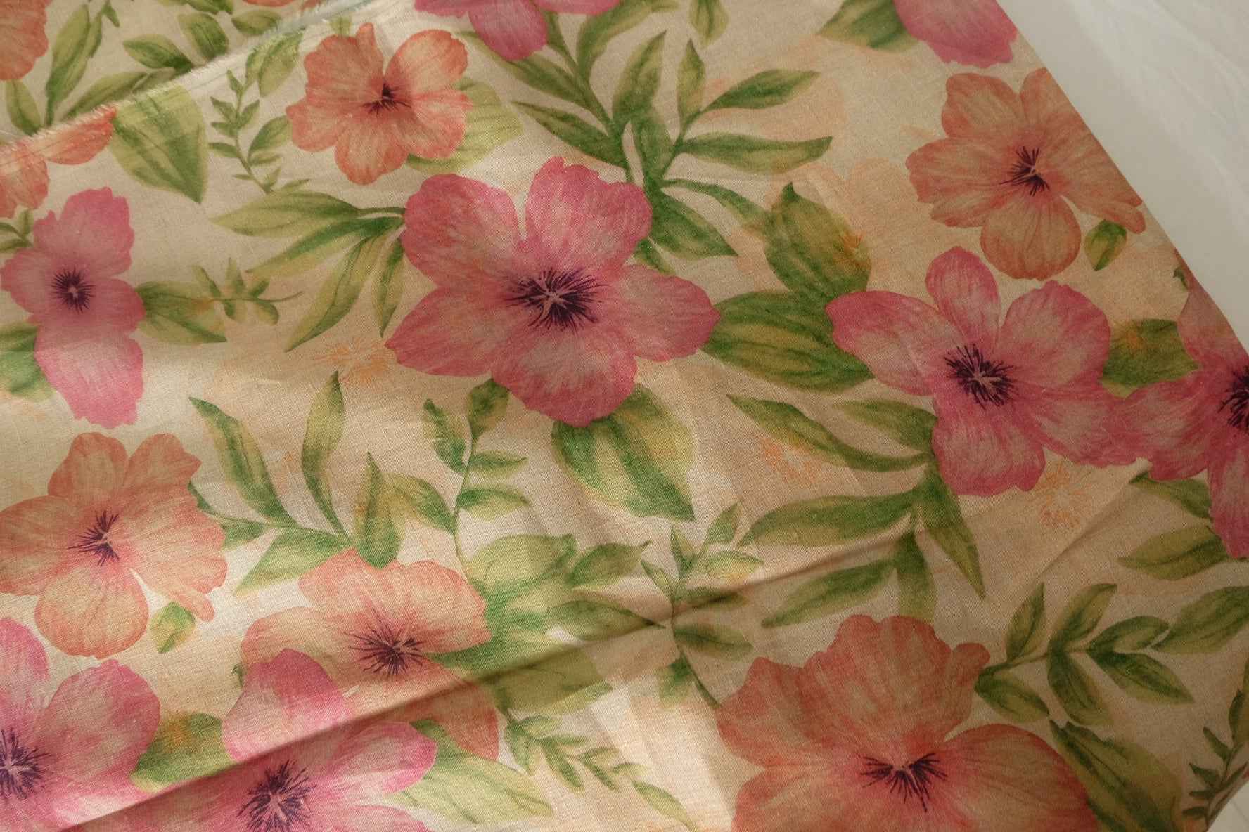 Pink Floral Pure Linen Fabric – 1.6 yd