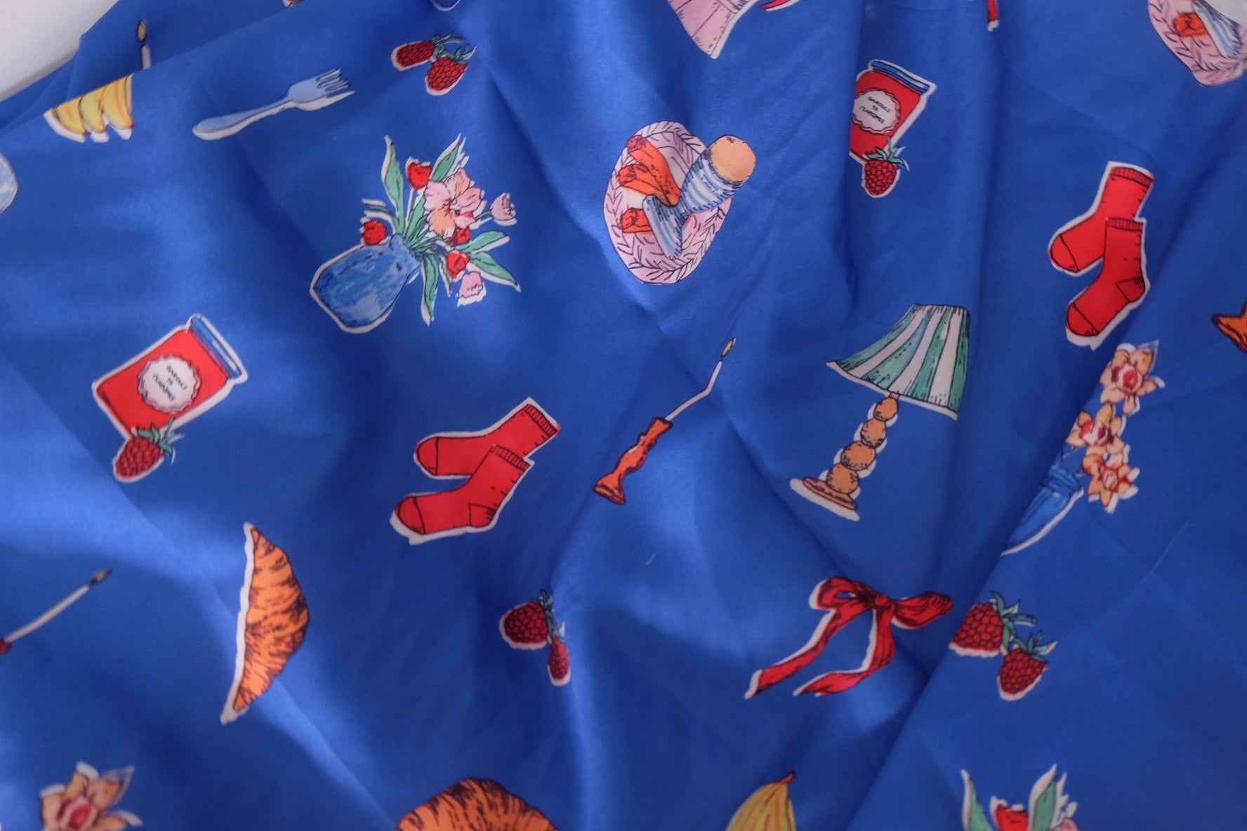 Blue Breakfast Table Rayon Satin – 2.2 yd