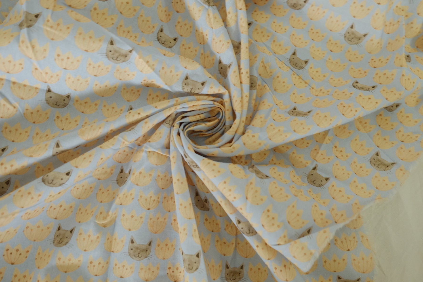 Blue Cat Floral Cotton Fabric - 1.6 yd