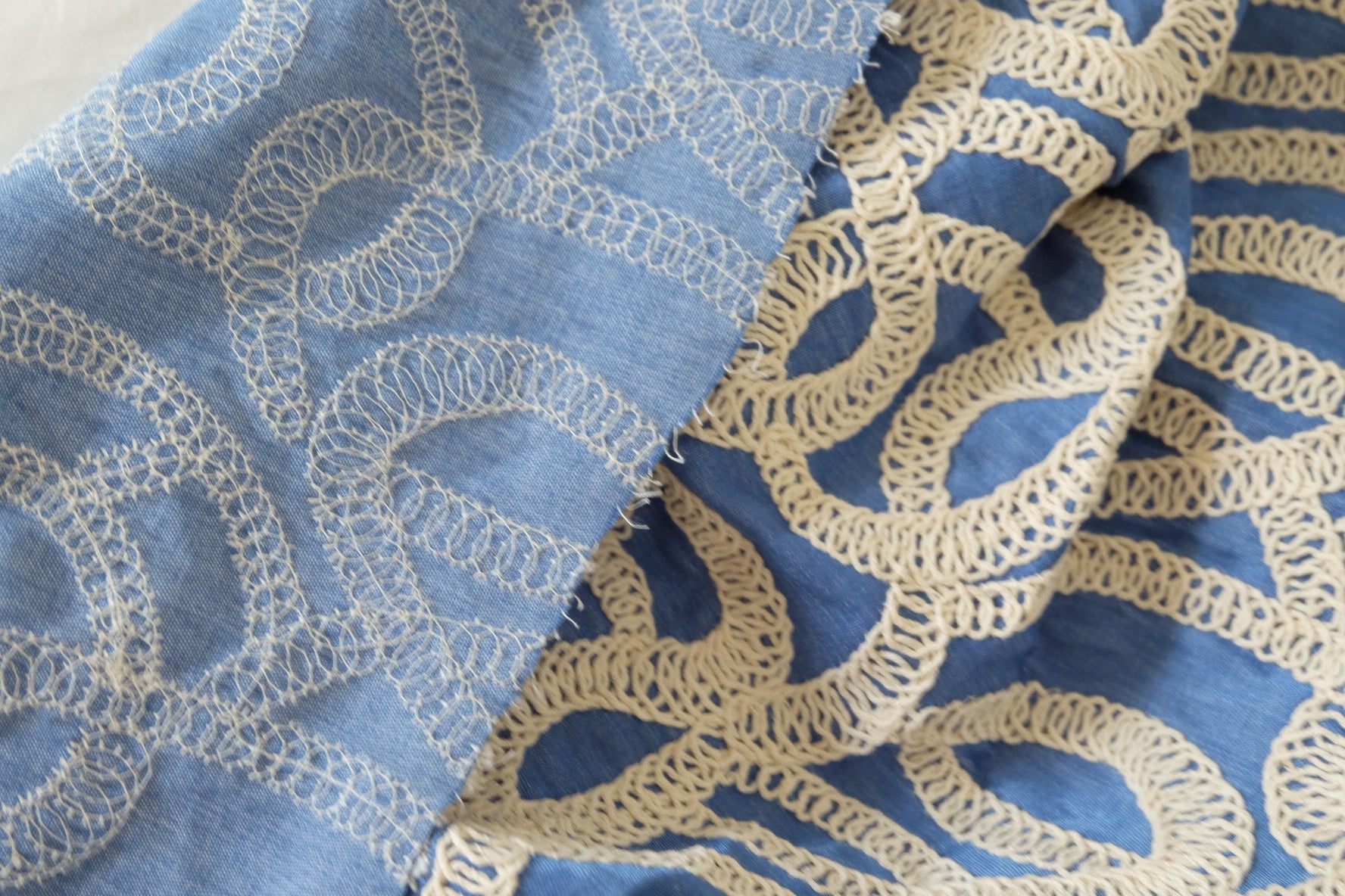 Embroidered Tencel Cotton Denim Fabric – 1.5 yd