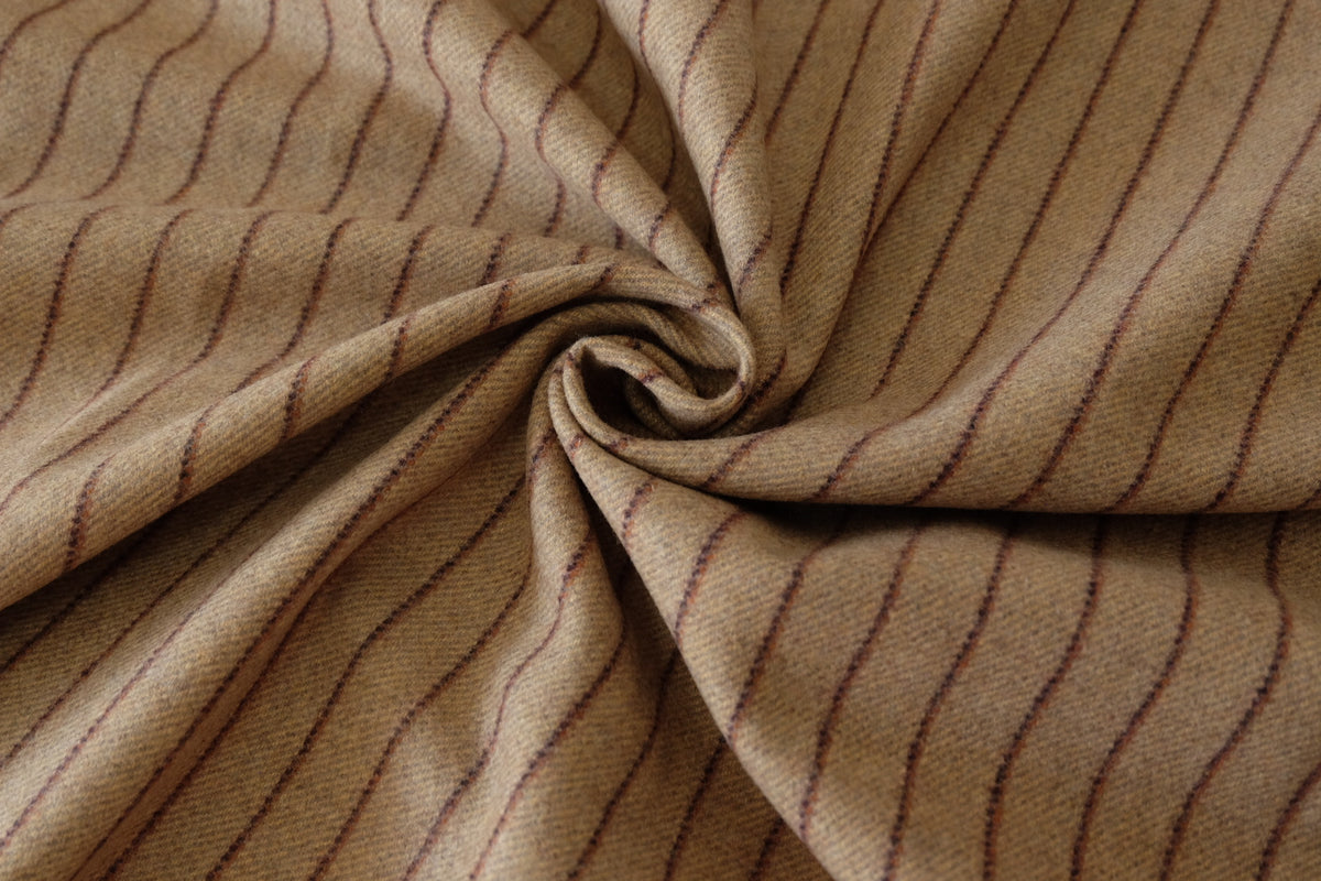 Vintage Camel Brown Striped Wool Blend Coating – 2.19 yd