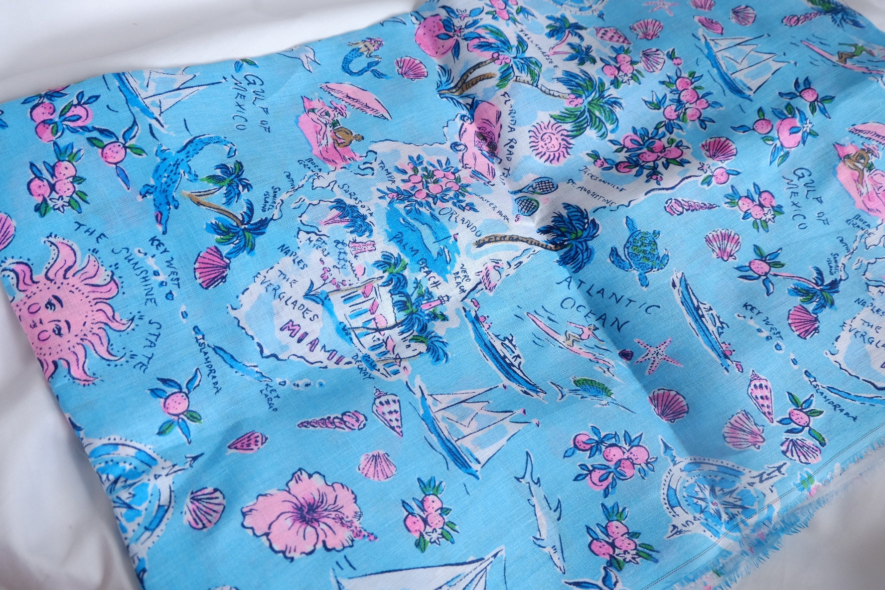 Blue Island Map Cotton-Linen Fabric - 2.19 yd