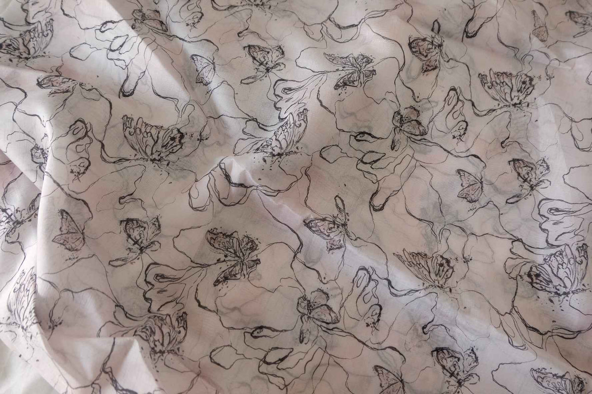 Black Sketch Floral Tencel Blend Fabric – 3.3 yd