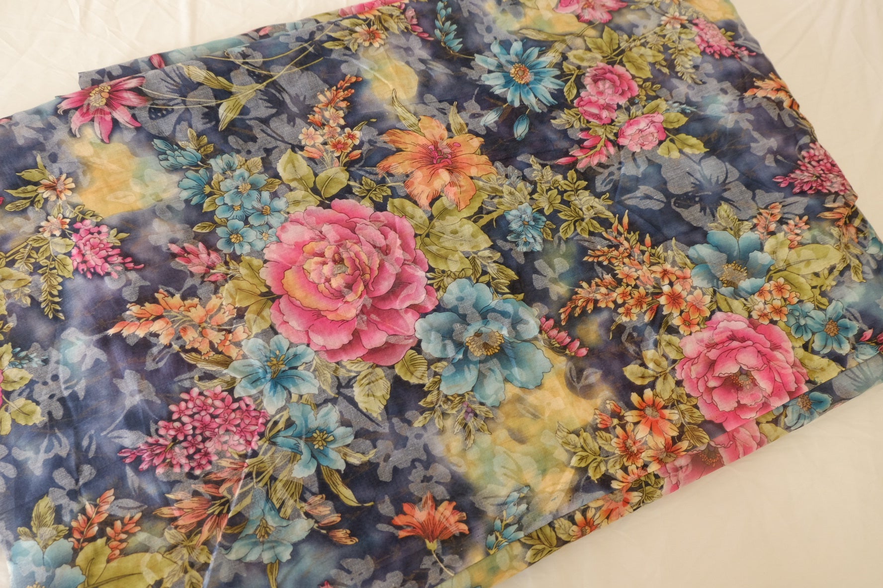 Midnight Bloom Burnout Floral Cotton Fabric with Metallic Accents – 2.19 yd Piece