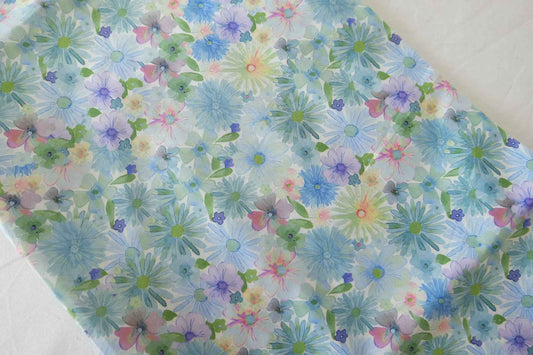 Pink Green Floral Cotton Poplin Fabric – 2.3 yd