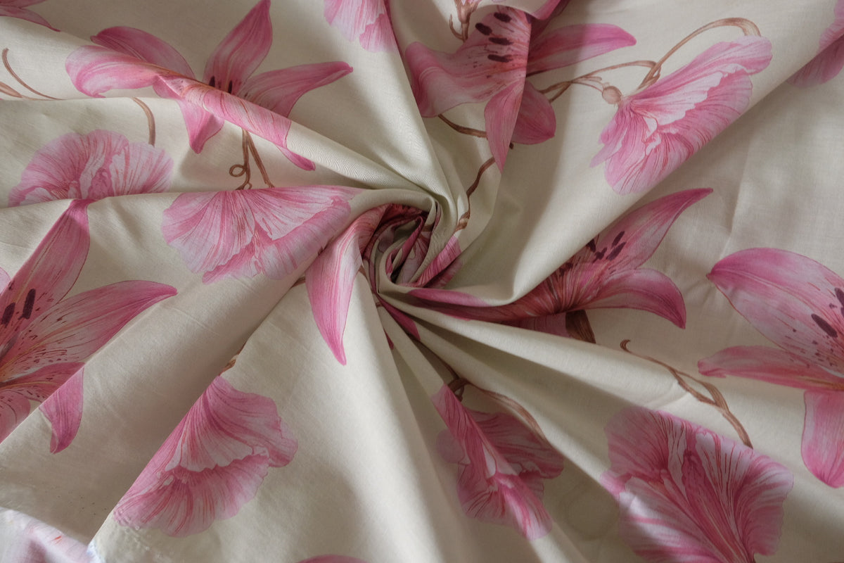 Pink Lily Floral Silky Cotton Lawn Fabric – 3.3 yd