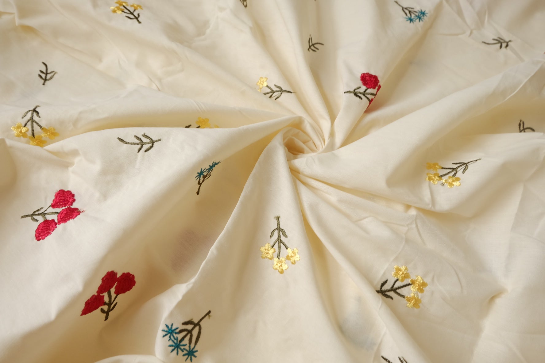 Embroidered Little Bouquet Cotton Poplin Fabric - 2.19 yd