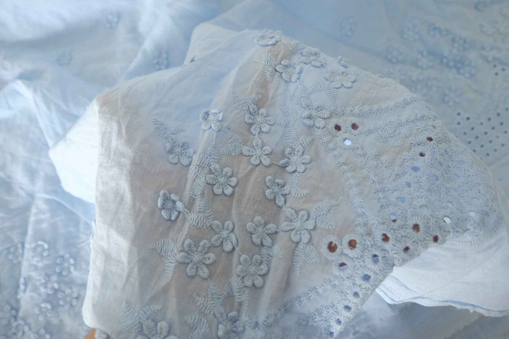 Powder Blue Double-Border Embroidered Cotton Fabric – 1.7 yd