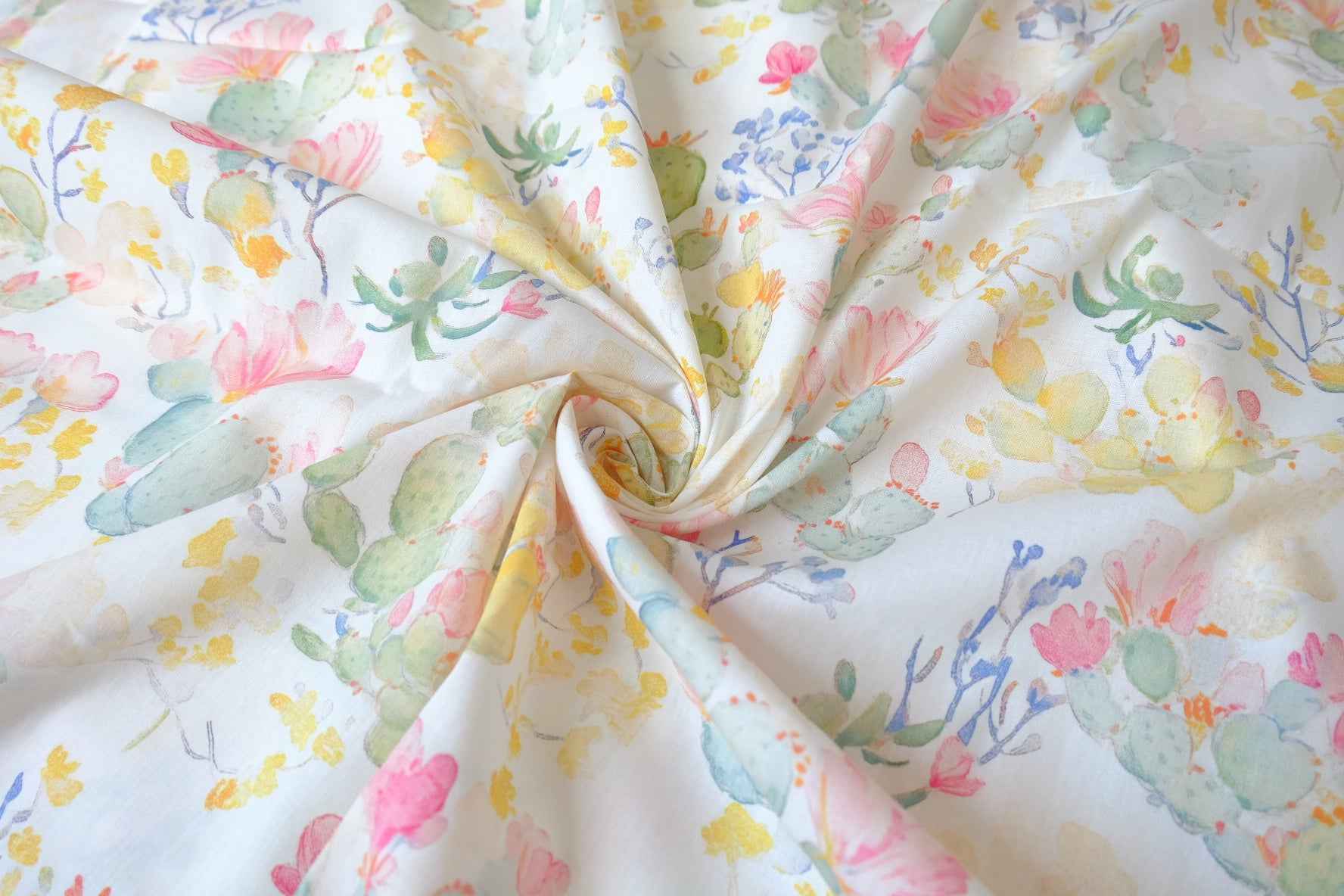 Watercolor Cactus Garden Cotton Poplin Fabric - 3.28 yd