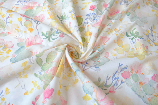 Watercolor Cactus Garden Cotton Poplin Fabric - 3.28 yd
