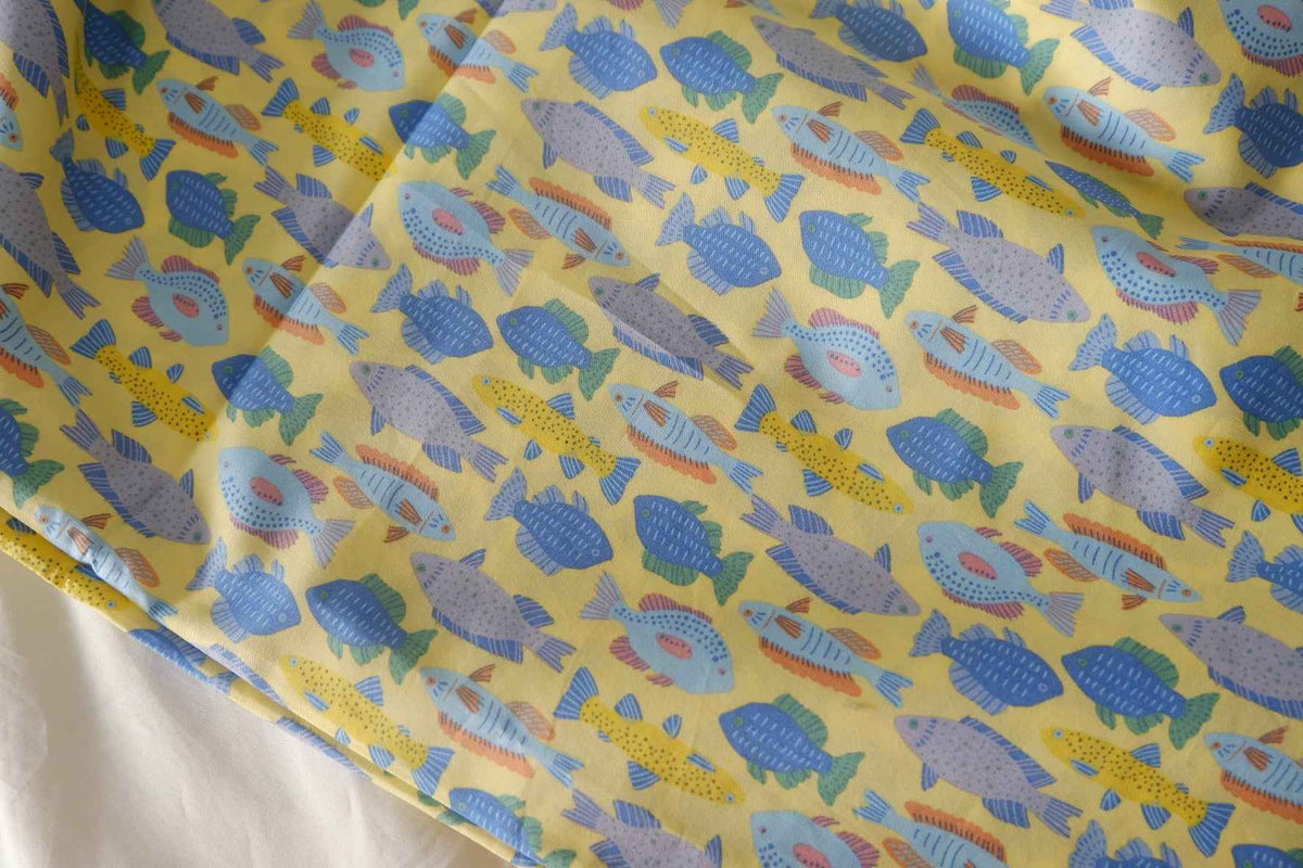 Yellow Fish Cotton Poplin — 1.64 yd