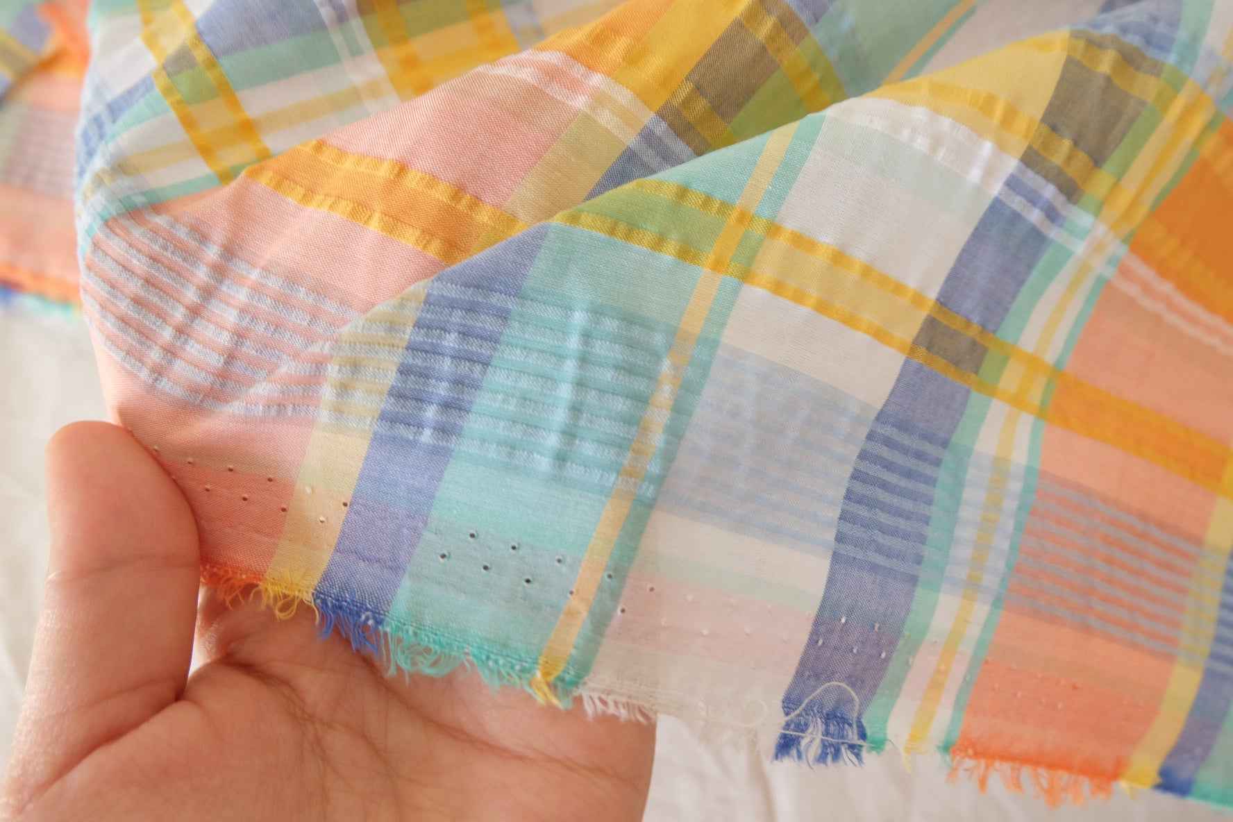 Textured Seersucker Cotton Yarn-Dyed Plaid Fabric– 3.3 yd