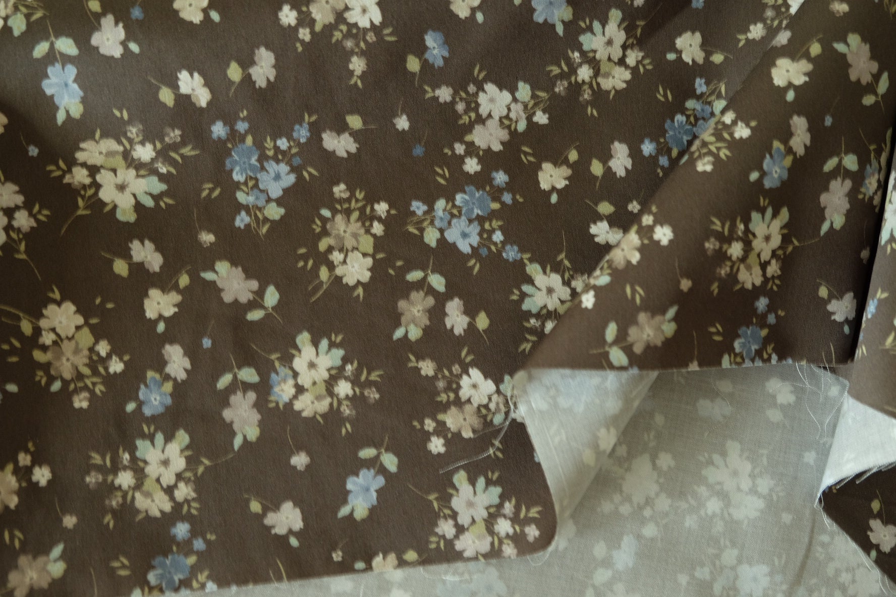 Brown Floral Cotton Sateen Fabric – 1.6 yd