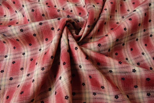 Flocked Little Black Floral Plaid Jacquard Cotton-Poly Shirting — 3.28 yd