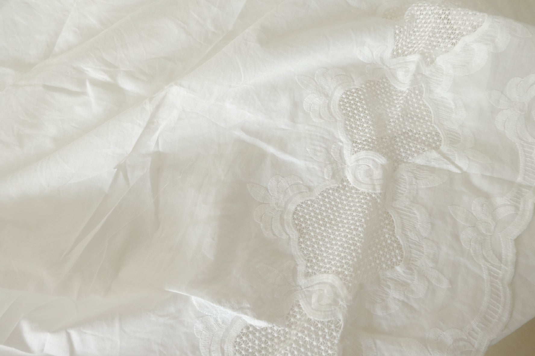 White Double-Border Floral Eyelet Embroidered Cotton Fabric – 1.86 yd Piece