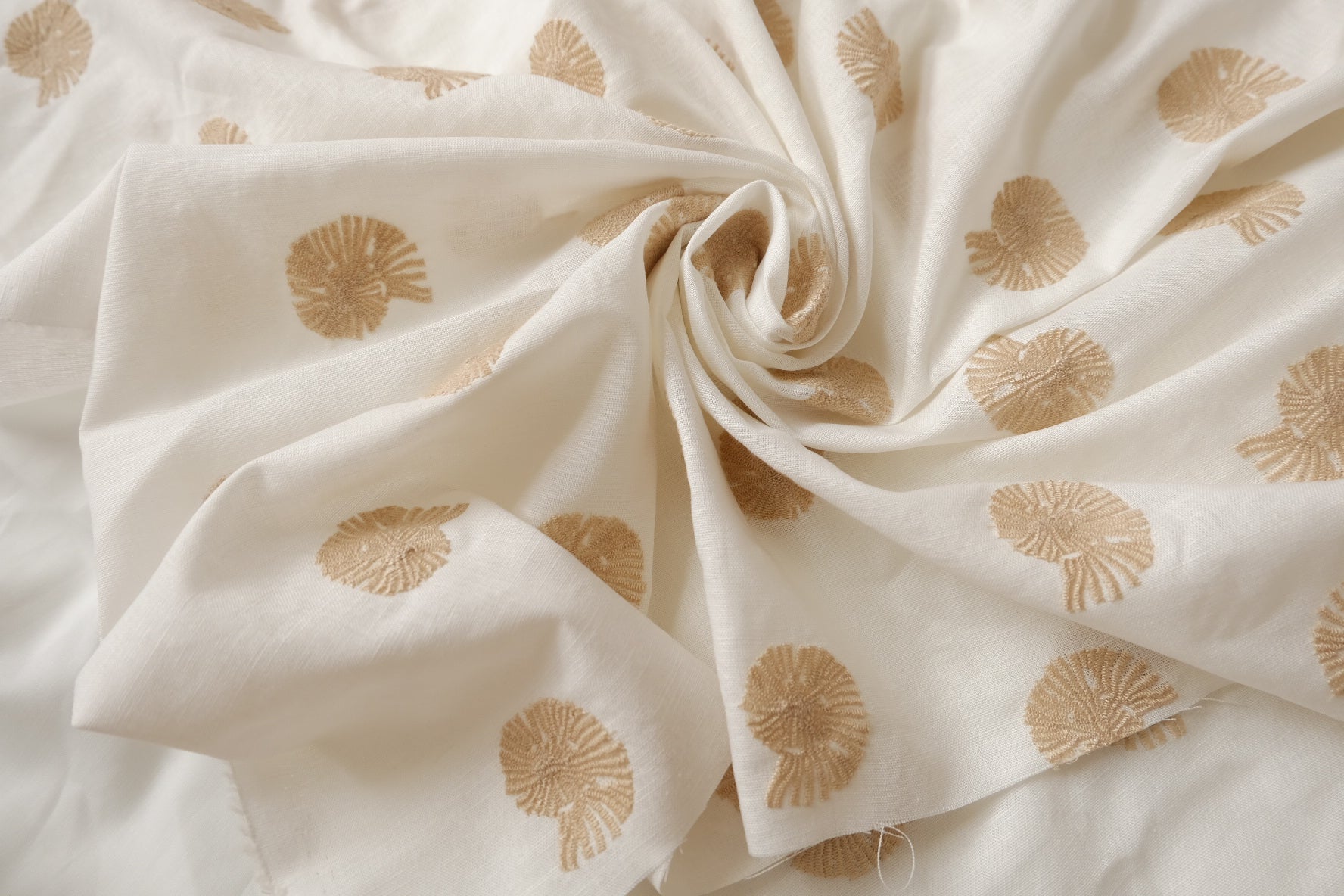 Embroidered Seashell Linen Fabric - 2.19 yd