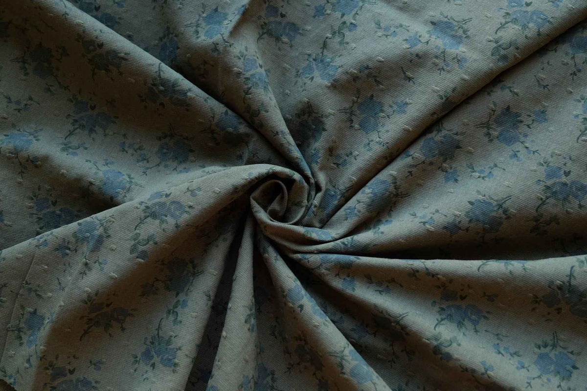Vintage Blue Floral Textured Cotton Jacquard – 3.28 yd