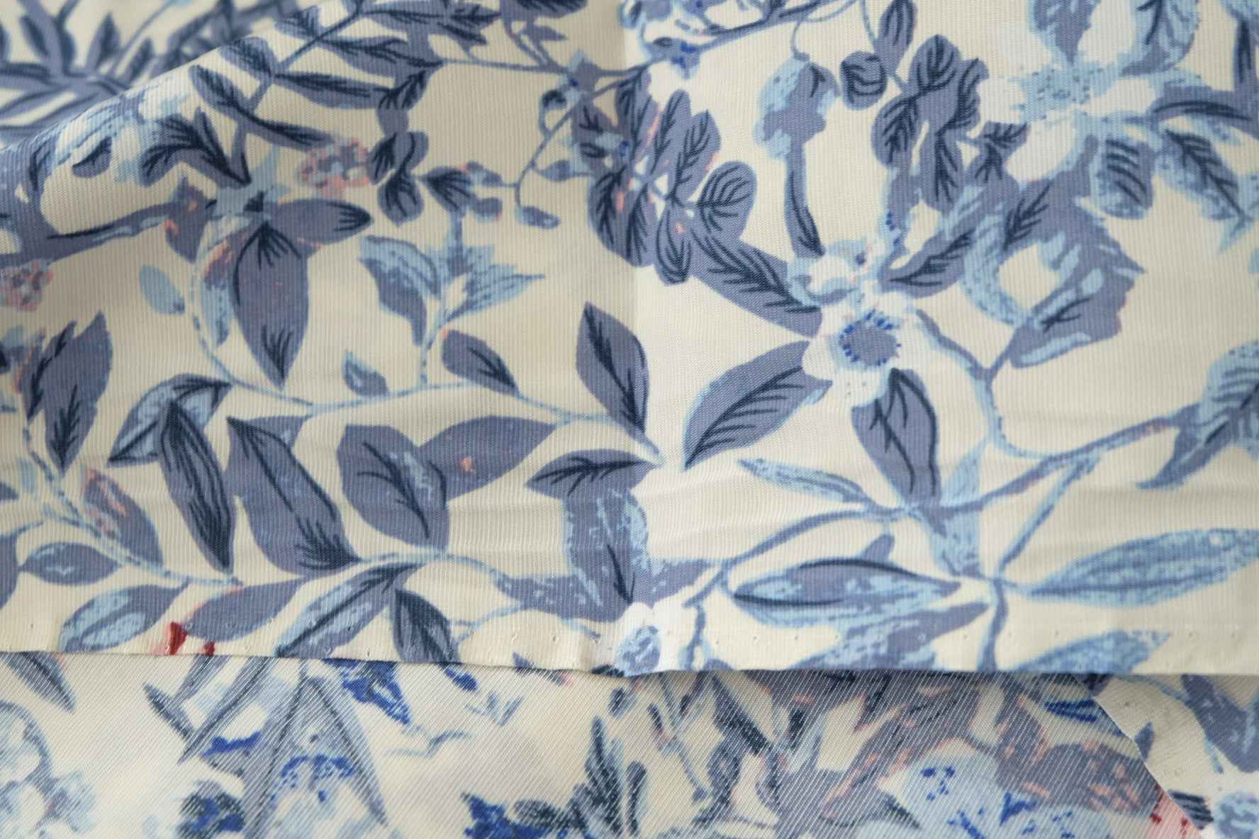 Blue Botanical Lyocell Nylon Fabric, Lightweight Breathable Dress Weight, 3.28 Yards