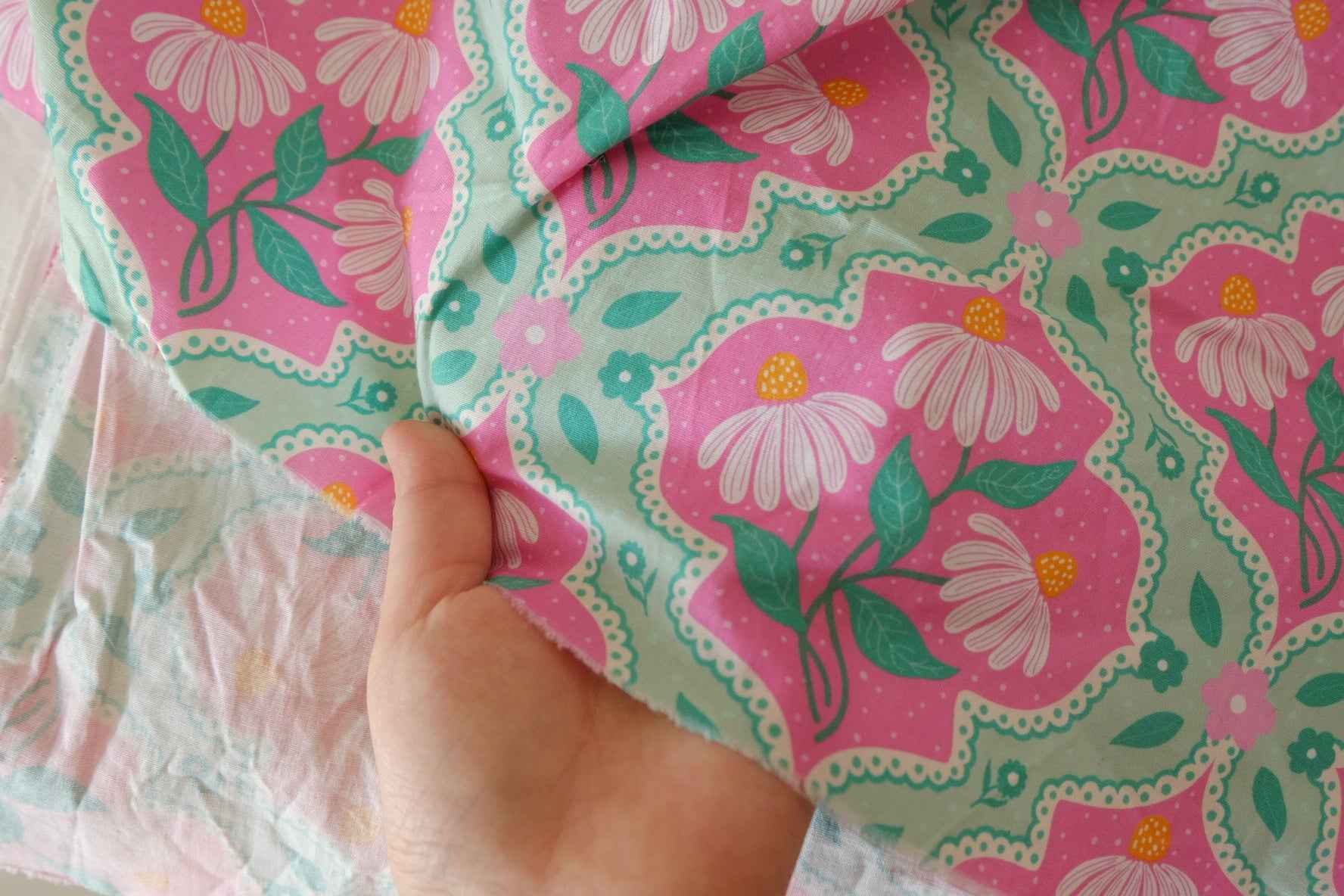 Pink Daisy Cotton Poplin Fabric – 3.3 yd