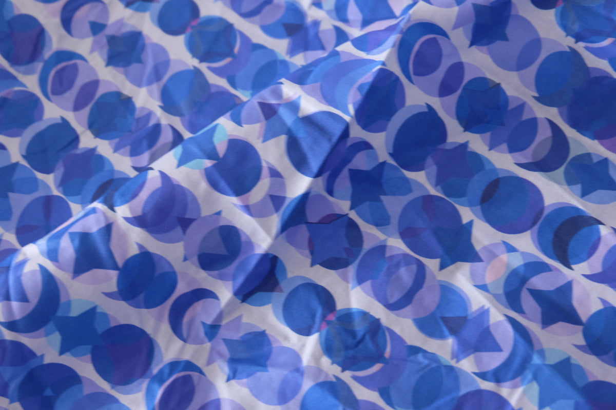 Blue Geometric Cotton Lawn Remnant – 1.1 yd