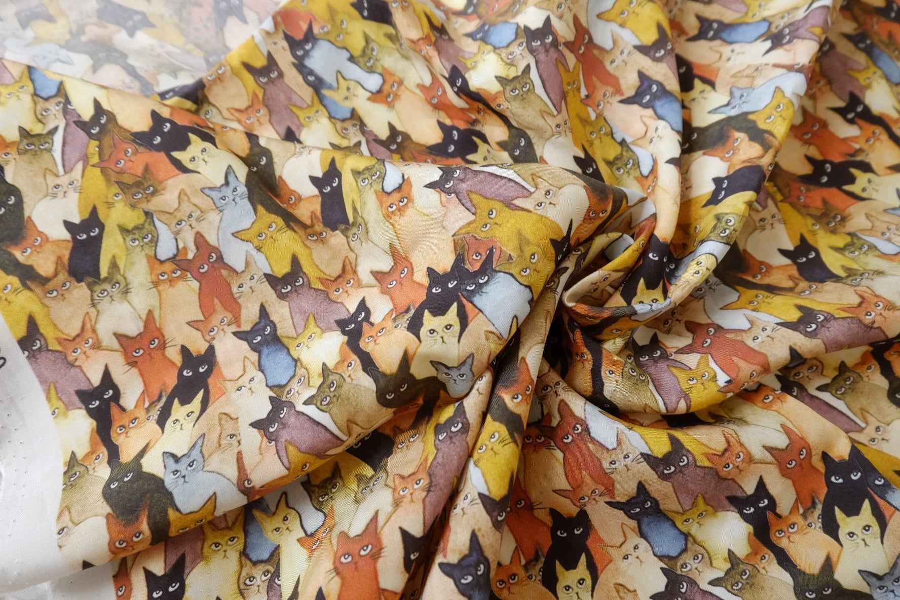Playful Cat Print Tencel Fabric — 2.19 yd