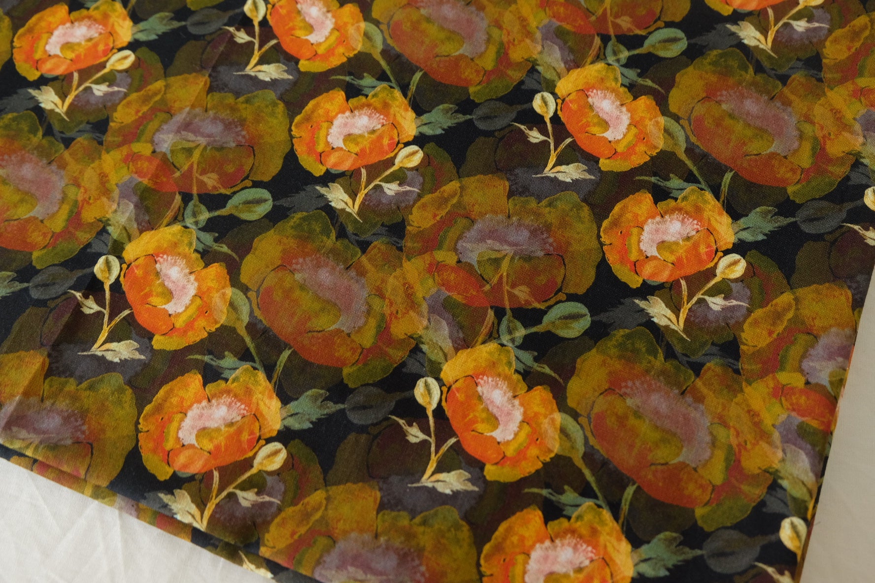 Watercolor Orange Floral Cotton Fabric – 1.1 yd