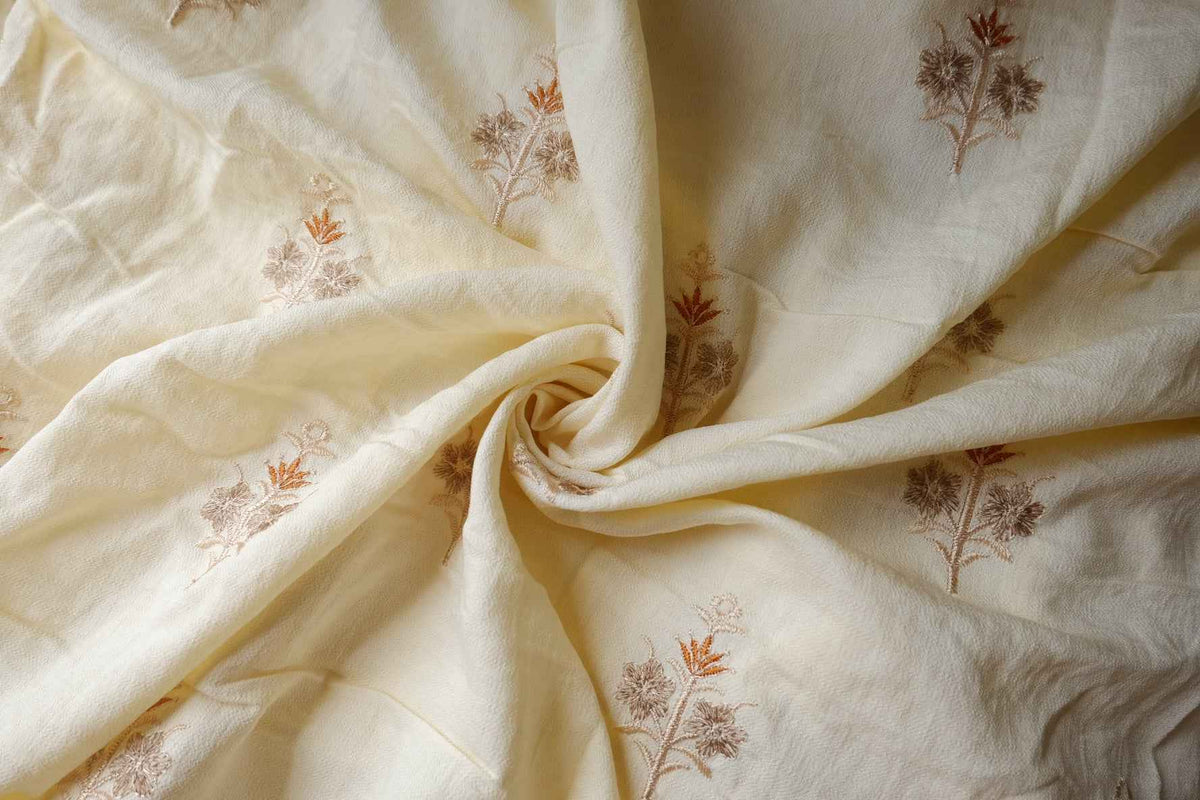 Ivory Heavy Border Embroidered Tencel Nylon — 2.5 yd