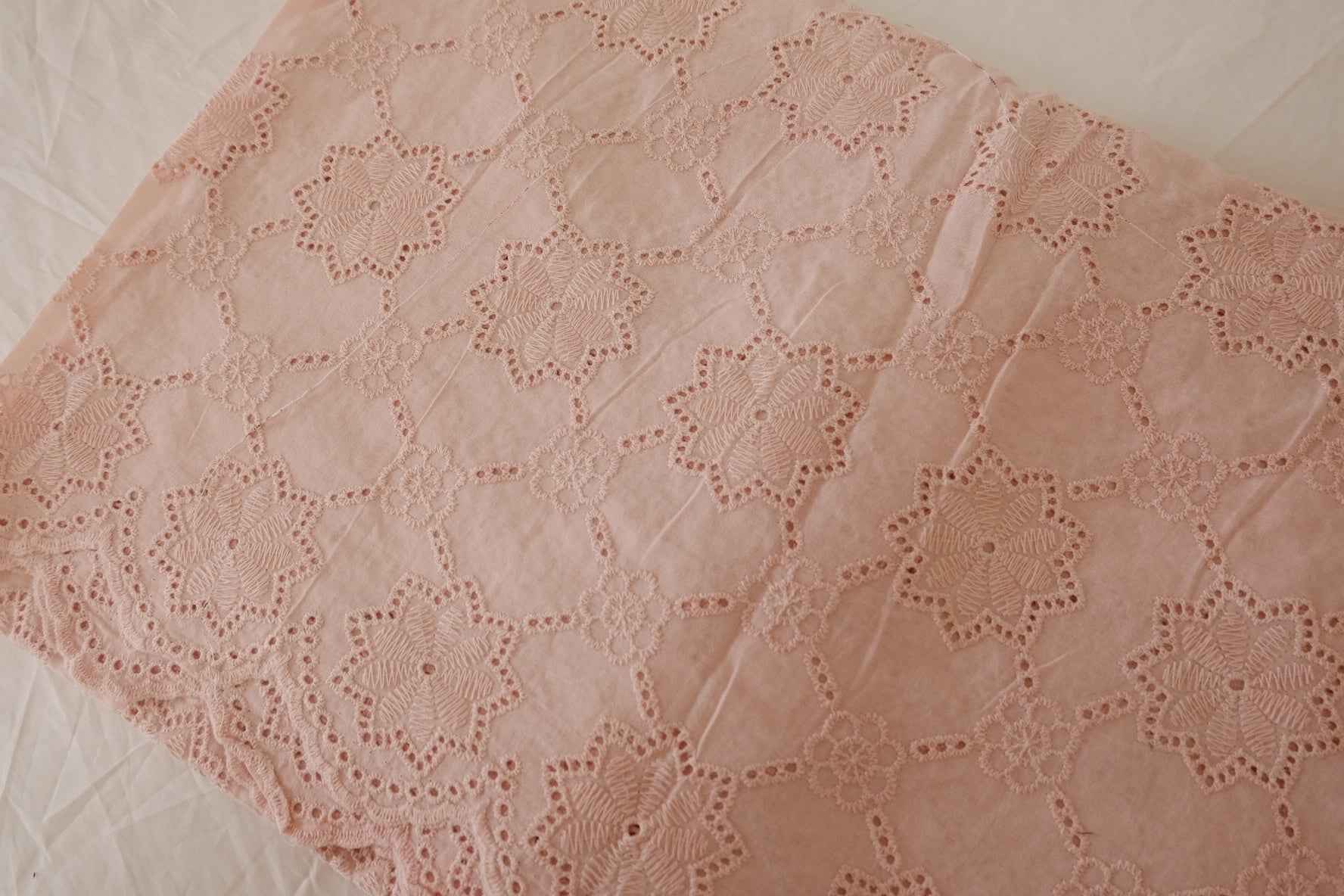 Blush Pink Embroidered Cotton Eyelet Fabric – 2.2 yd