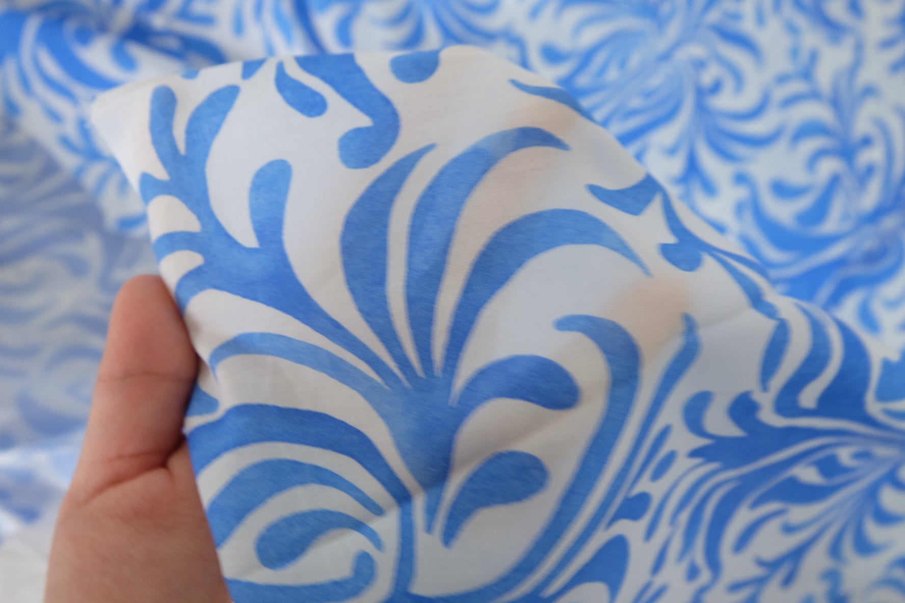 Blue White Scroll Print Ultra-Light Cotton Fabric - 4.9 yd