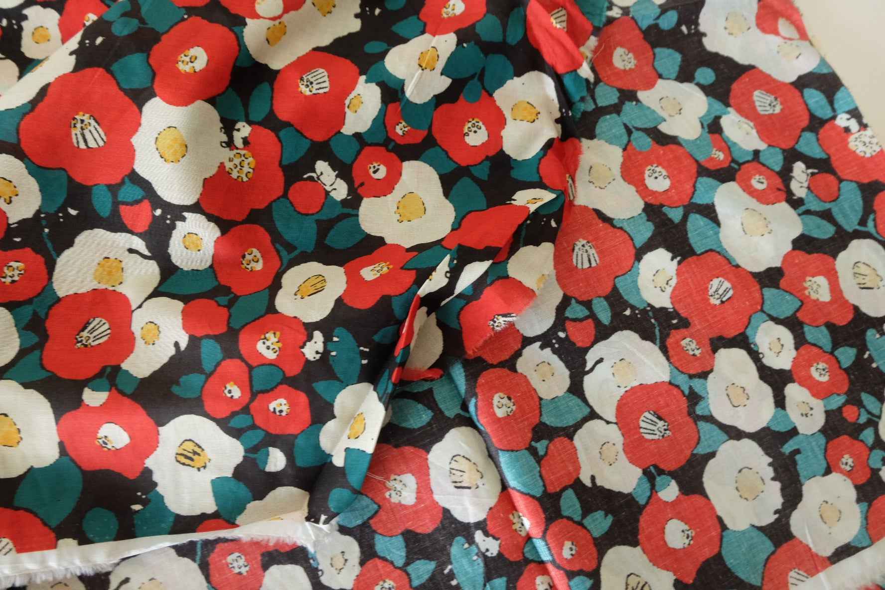 Red Camellia Cotton Voile Fabric – 2.2 yd