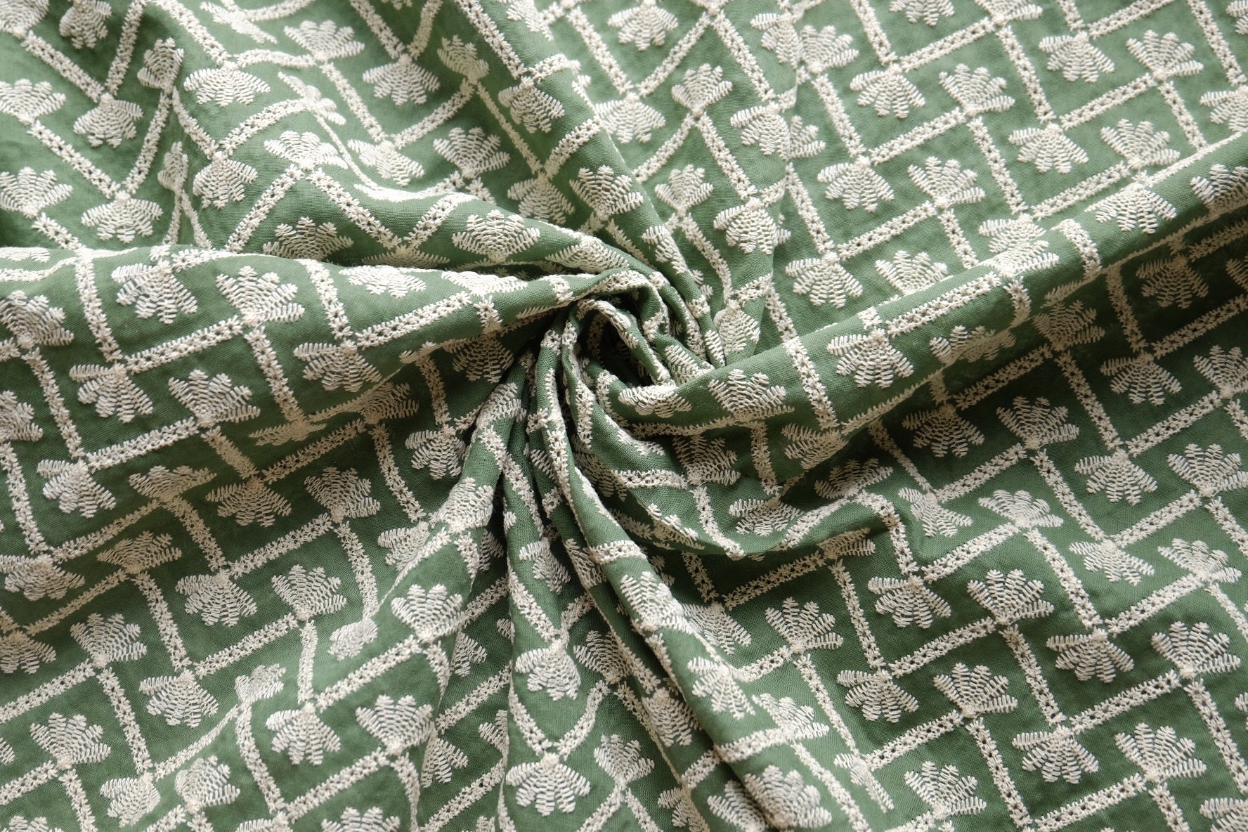 Green Geometric Embroidered Cotton – 2.2 yd