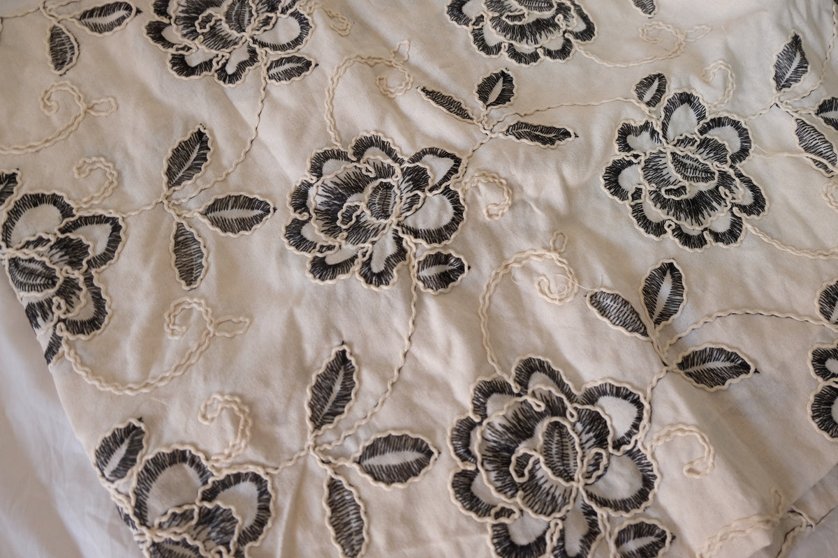 Monochrome Rose Embroidered Linen Cotton – 2.1 yd