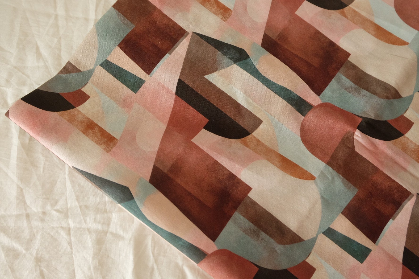 Abstract Geometric Cotton Fabric in Pink Brown Blue - 2.2 yd