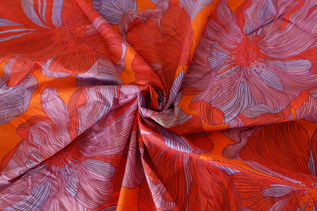 Sunset Blooms – Bold Floral Cotton Lawn Fabric | 1.3 Yards