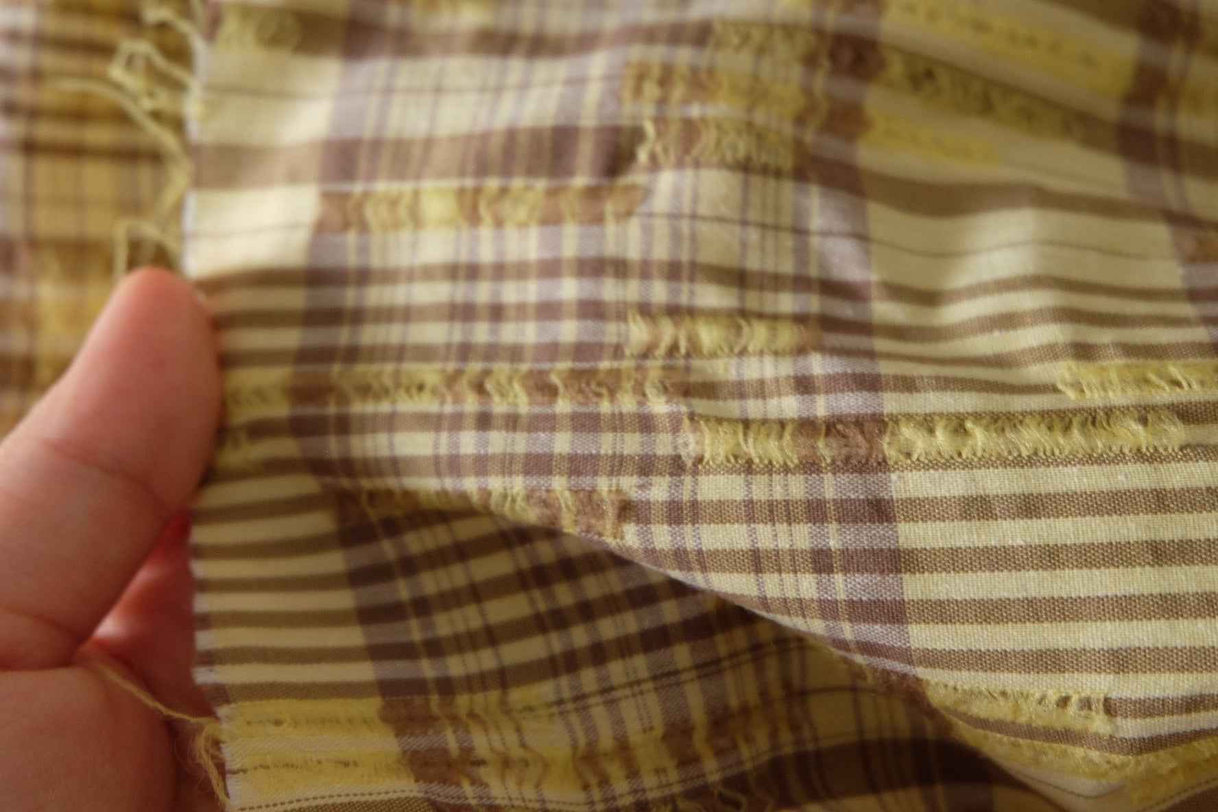 Yellow & Brown Fringed Plaid Cotton Fabric – 2.7 yd