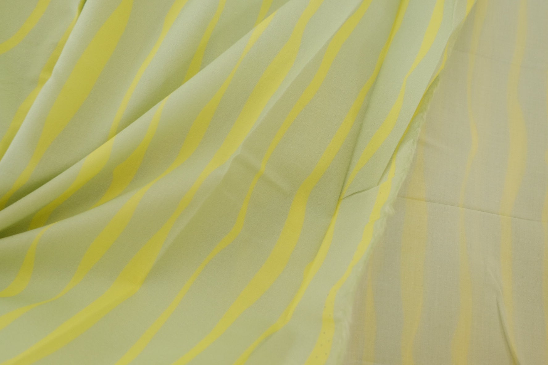 Modern Wave Stripe Cotton Lawn Fabric – Soft Green Yellow Print (3.8 yd Cut)