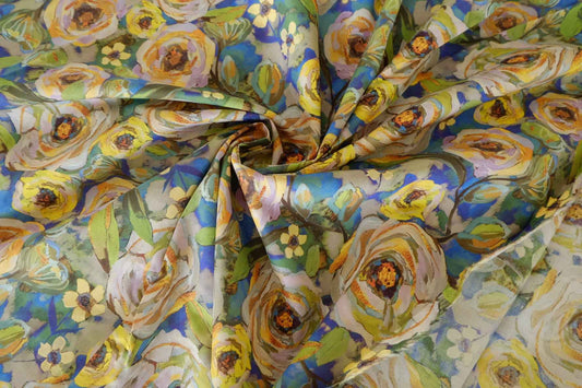 Painterly Summer Garden Floral Cotton Lawn Fabric – 2.73 yd Piece
