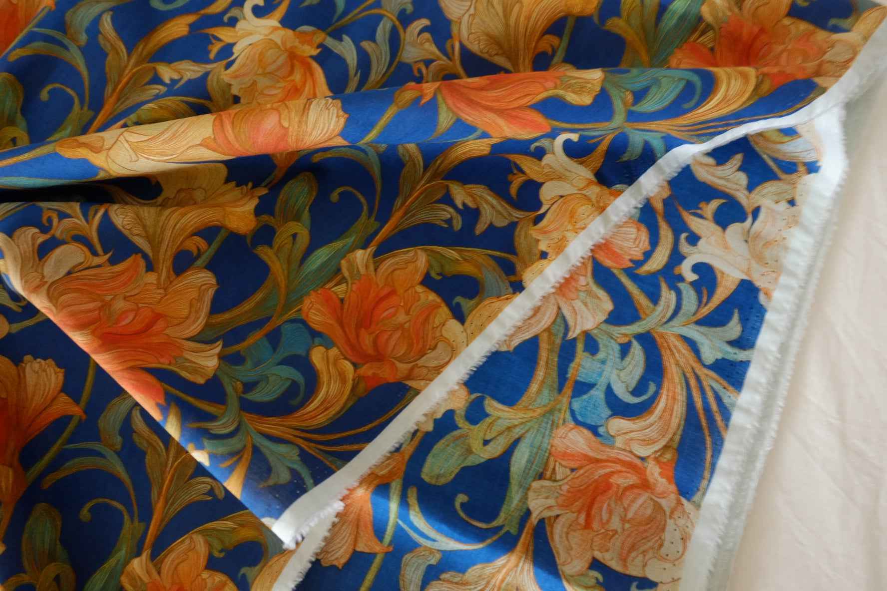 Blue Floral Cotton Voile Fabric – 2.7 yd