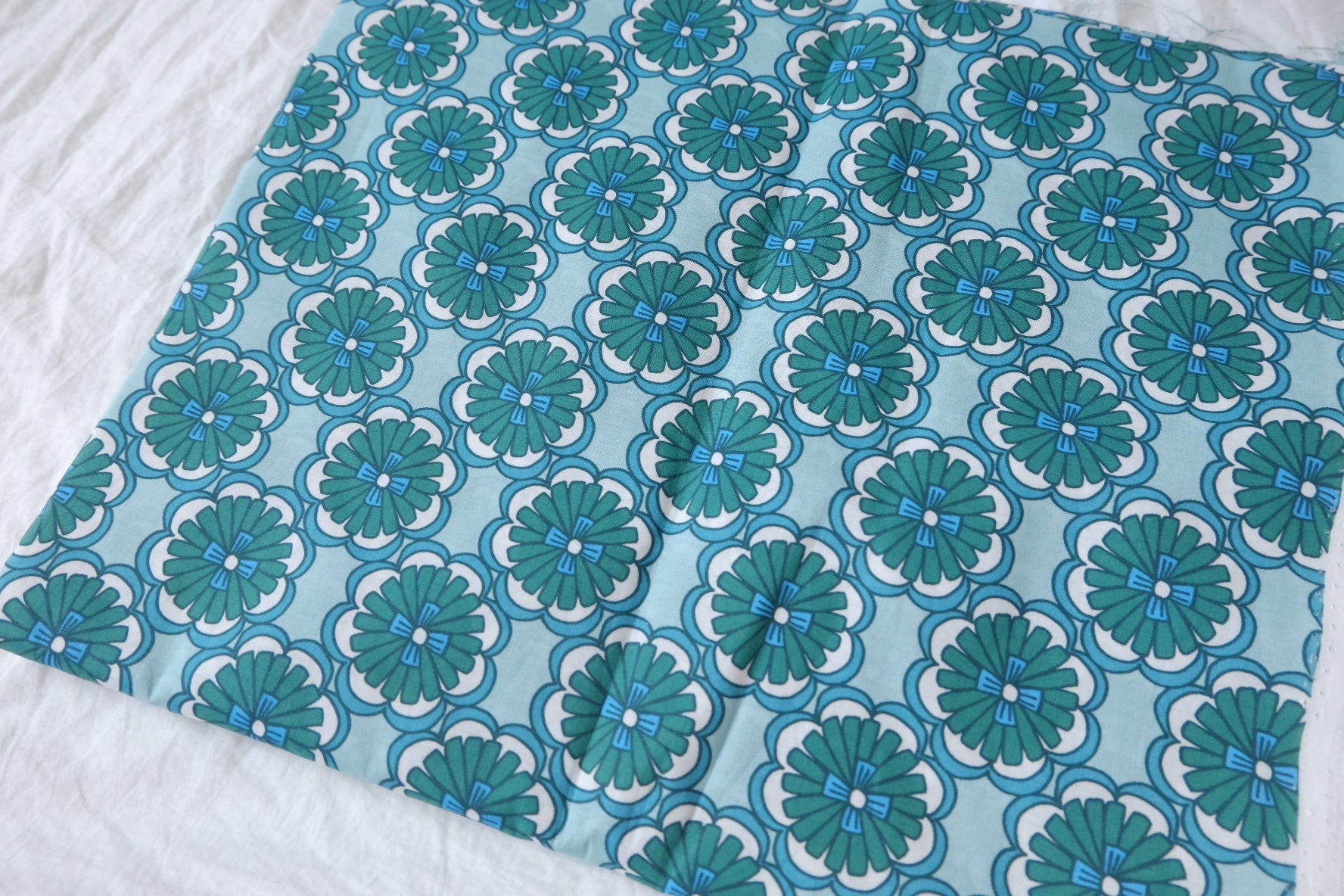 Teal Indian Floral Papery Cotton Poplin Fabric - 2.19 yd