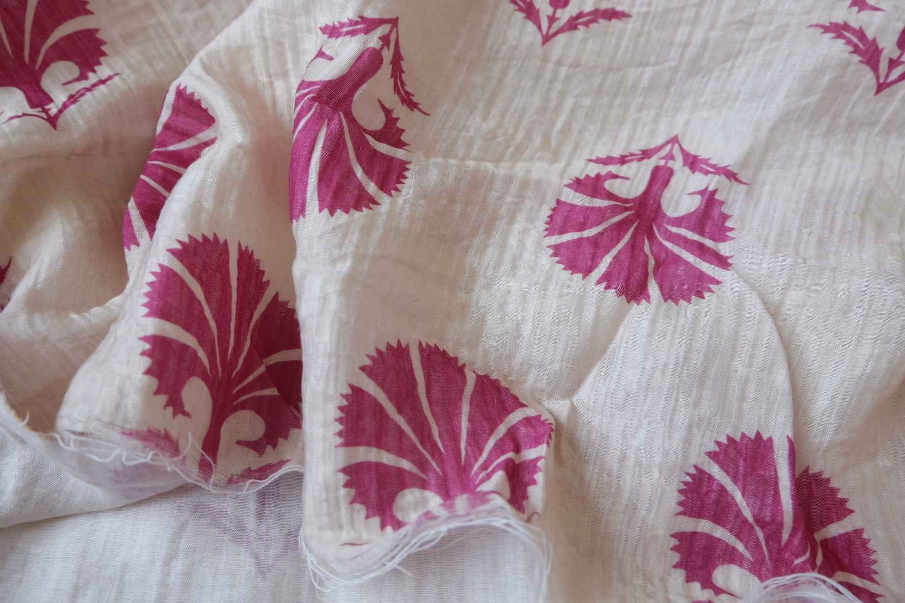 Magenta Leaf Print Tencel Linen Fabric - 3.28 yd