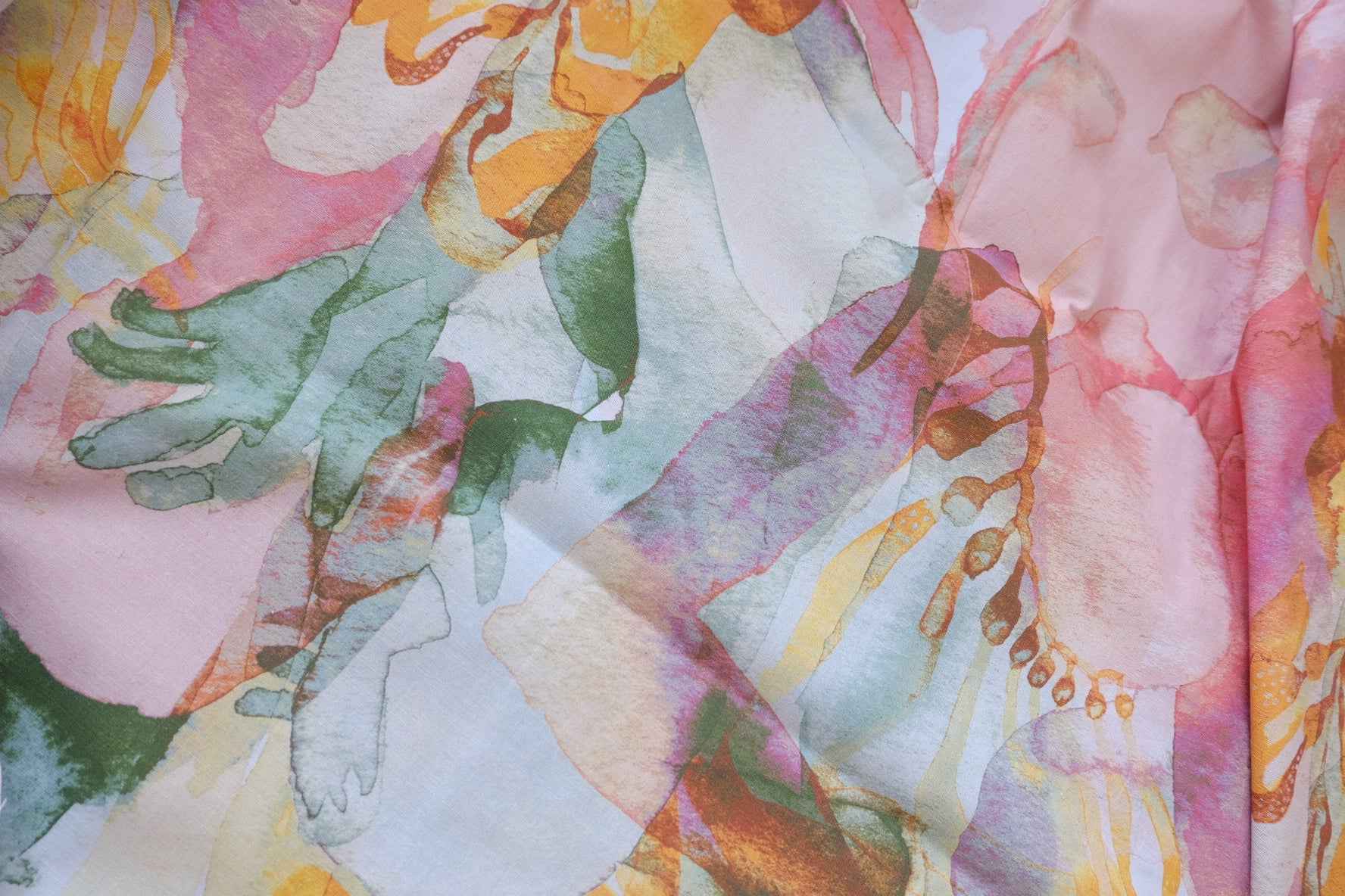 Watercolor Floral Cotton Linen Fabric - 1.64 yd