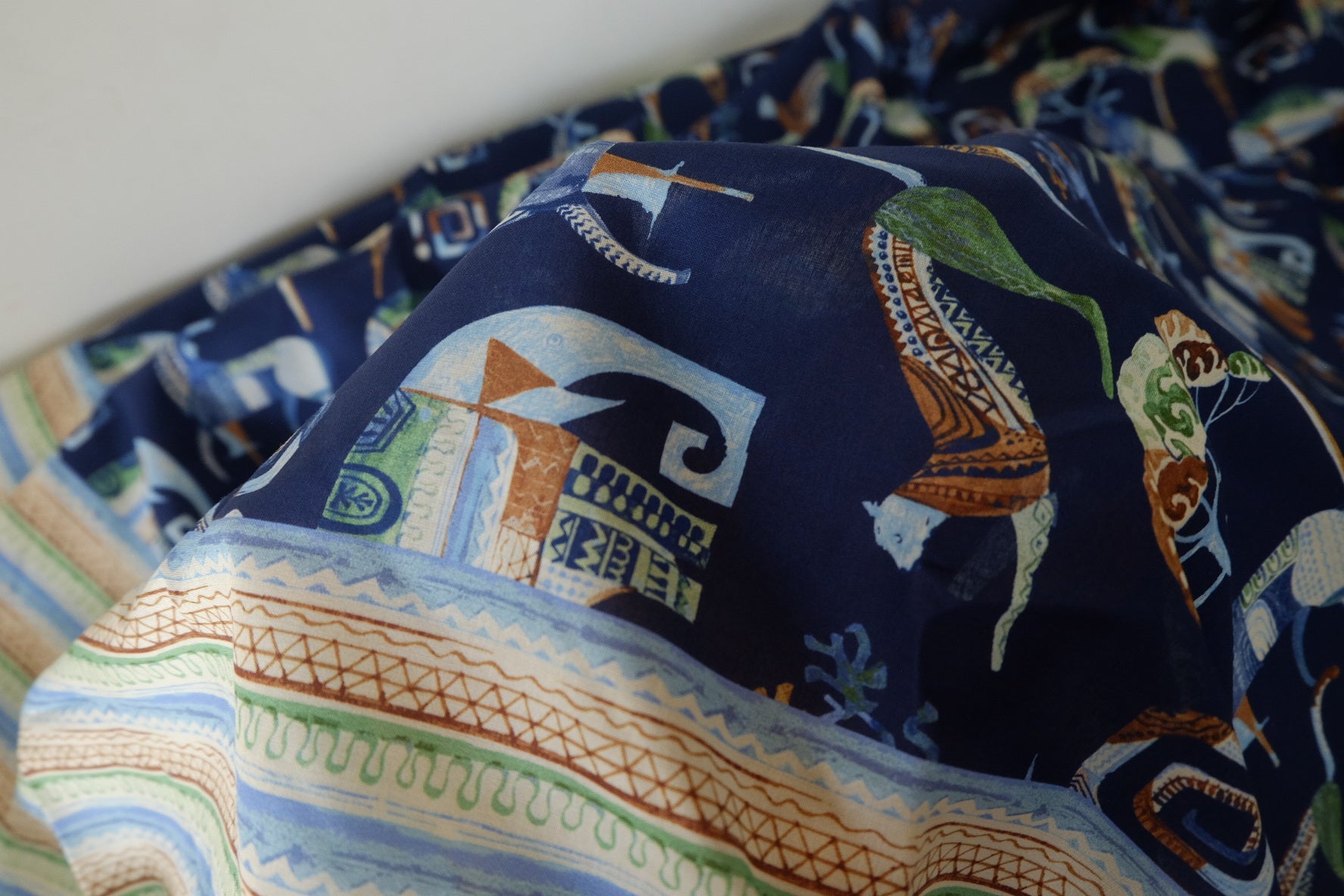 Navy Horse Print Border Cotton Fabric – 2.2 yd