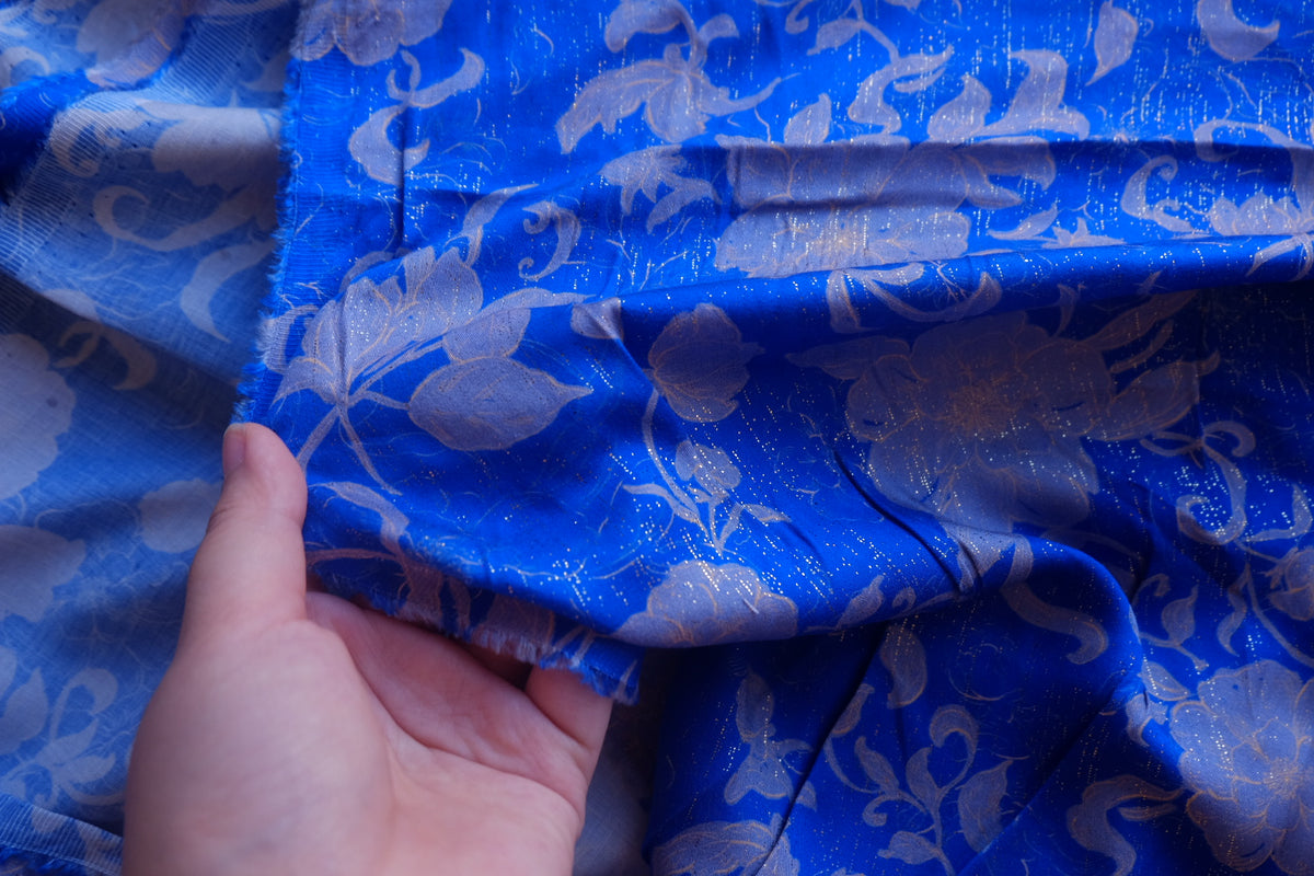Royal Blue Floral Cotton Rayon Sateen – 2.3 yd