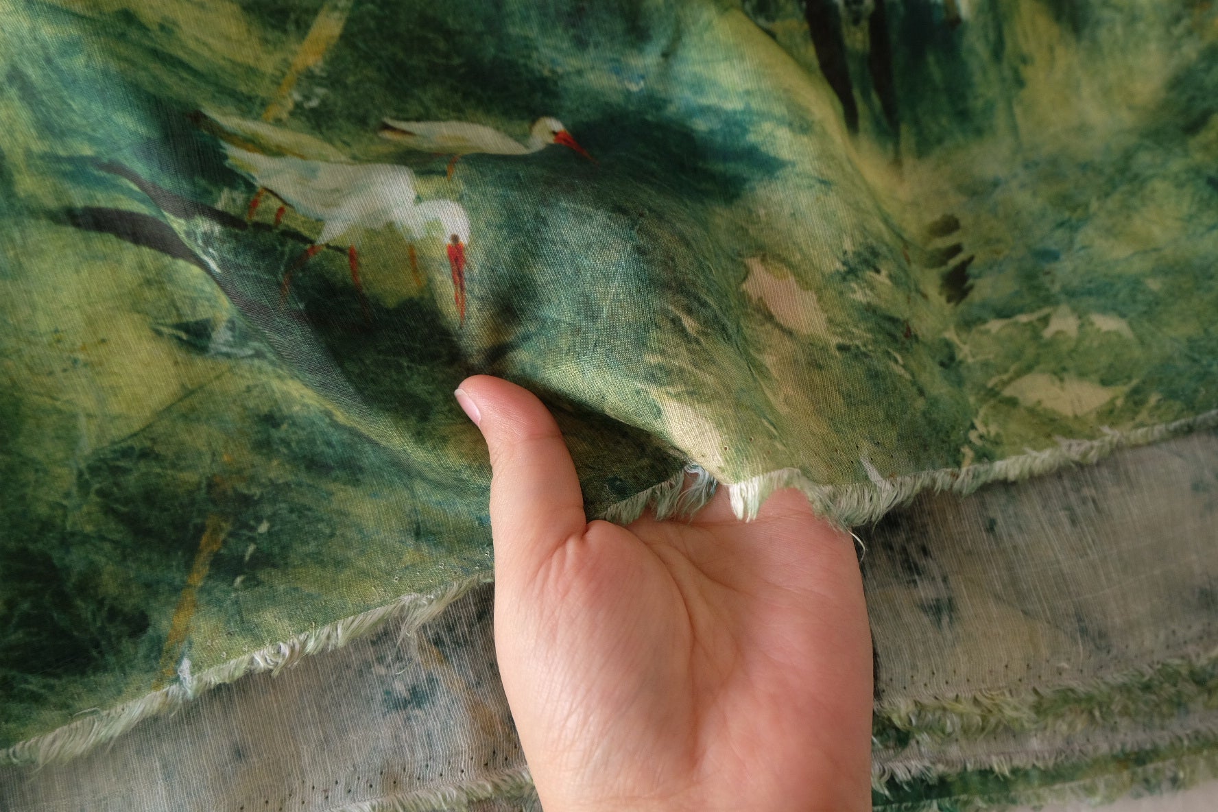 Watercolor Heron Tencel Blend Fabric – 2.2 yd