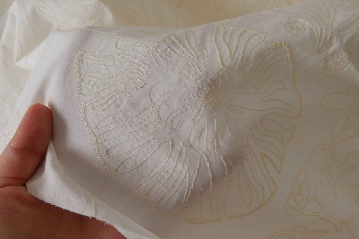 Marine Botanical Embroidered Cotton Poplin