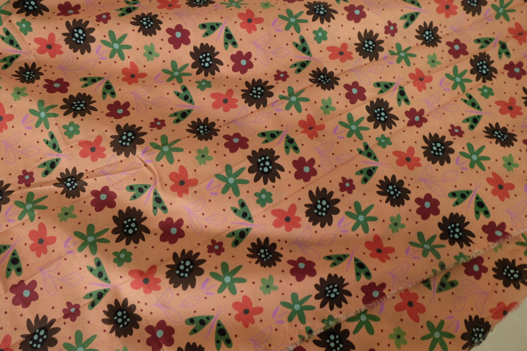 Retro Folk Floral Cotton Fabric - 3.7 yd