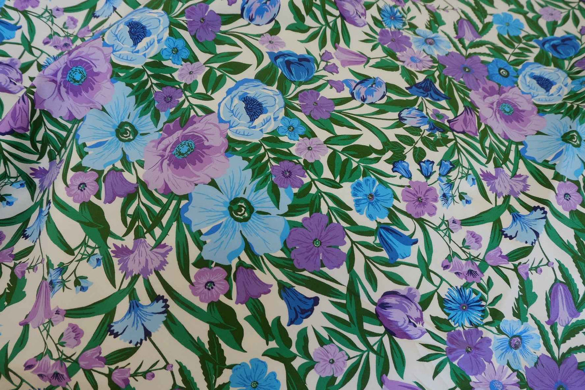 Violet & Blue Wildflower Garden Cotton Twill Fabric – 3.28 yd