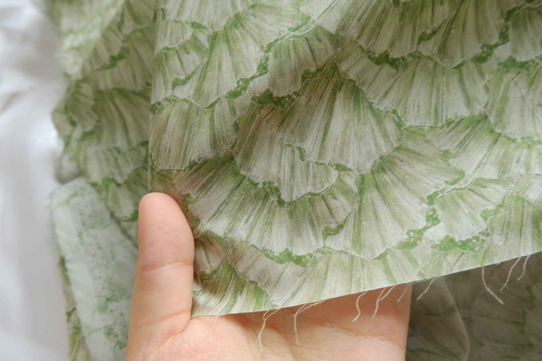 Green Fan Leaf Silky Cotton Lawn Fabric - 3.72 yd