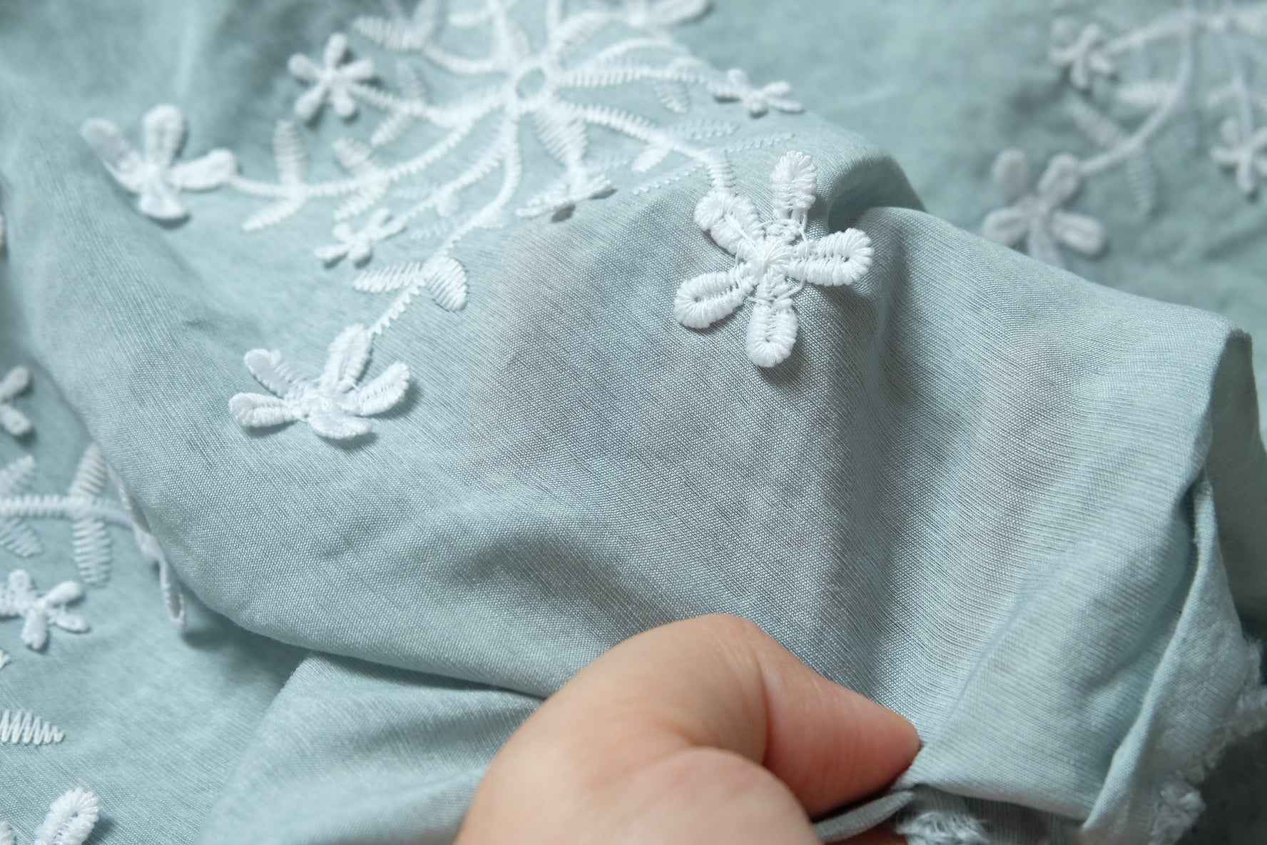 Tencel Linen Embroidered Gauze Fabric, Sheer Floral Dress Weight, 3.28 Yards